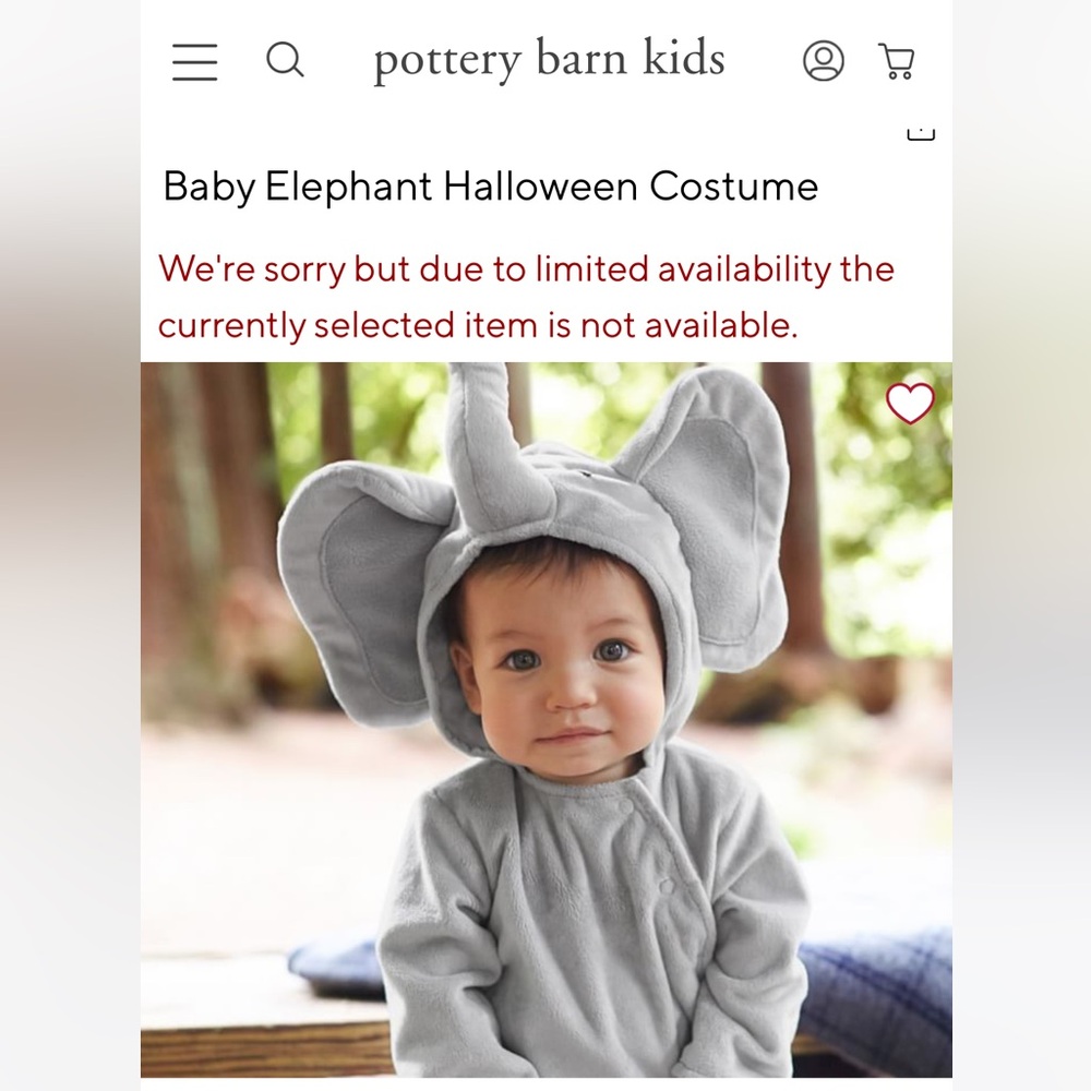Pottery Barn Kids elephant costume – 12–24 months